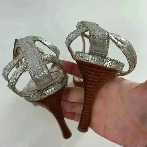 Nine West womens heels size 8 Magnar silver crackled leather holiday new years - Picture 6 of 15